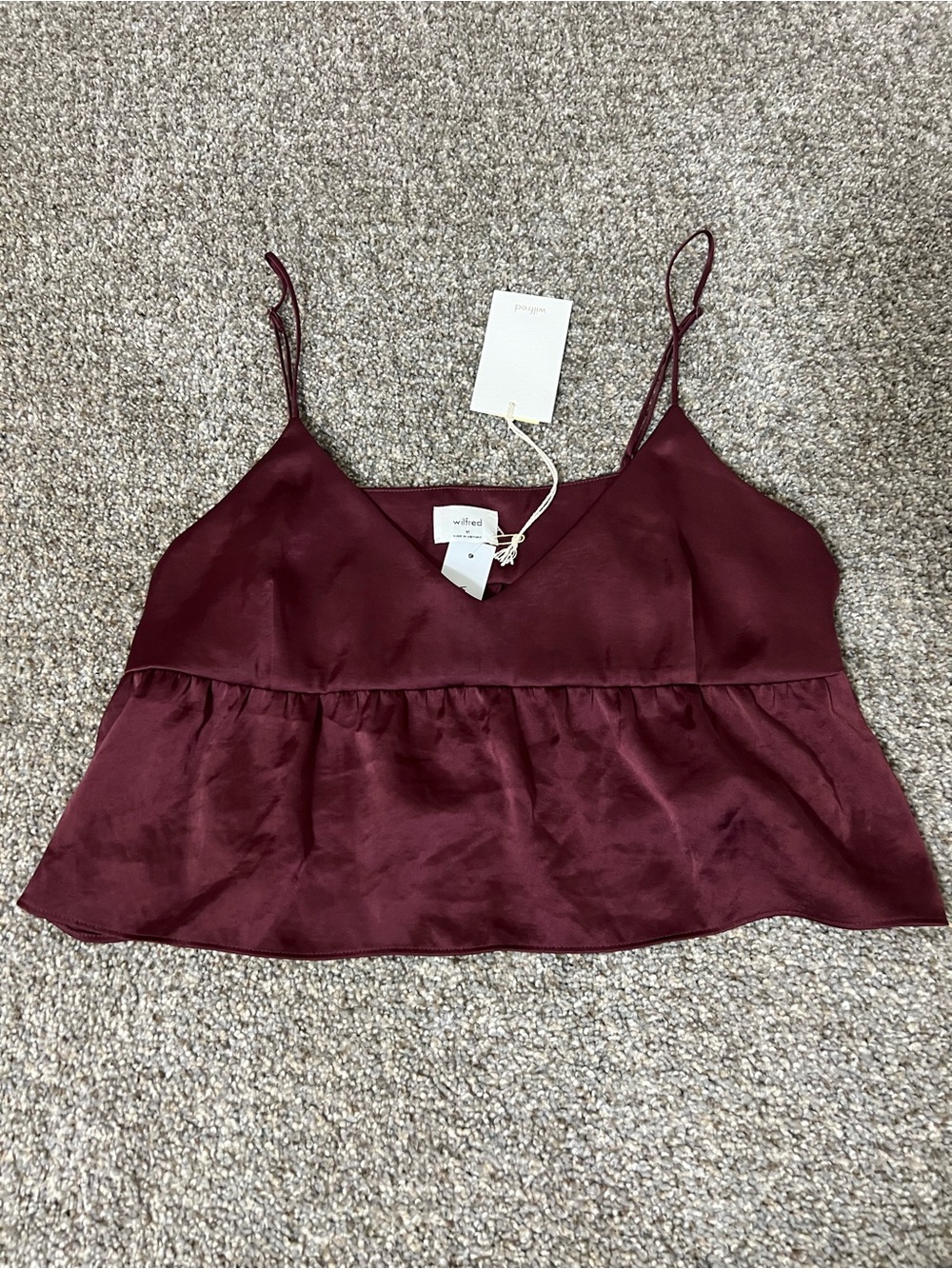 Wilfred Wine Satin Peplum Cami